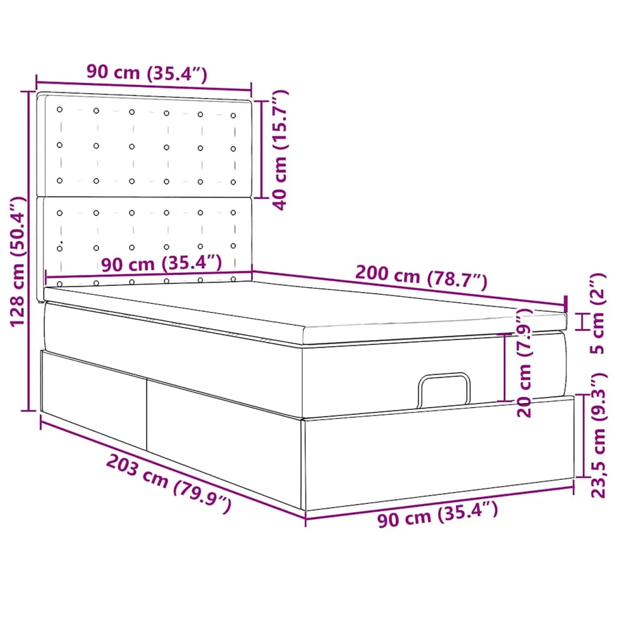Lit ottoman avec matelas et LED Bleu 90x200 cm Tissu - 18