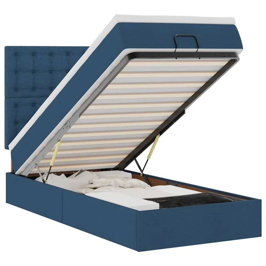 Lit ottoman avec matelas et LED Bleu 90x200 cm Tissu - 2
