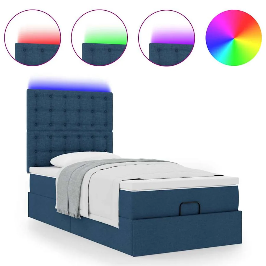 Lit ottoman avec matelas et LED Bleu 90x200 cm Tissu - 5