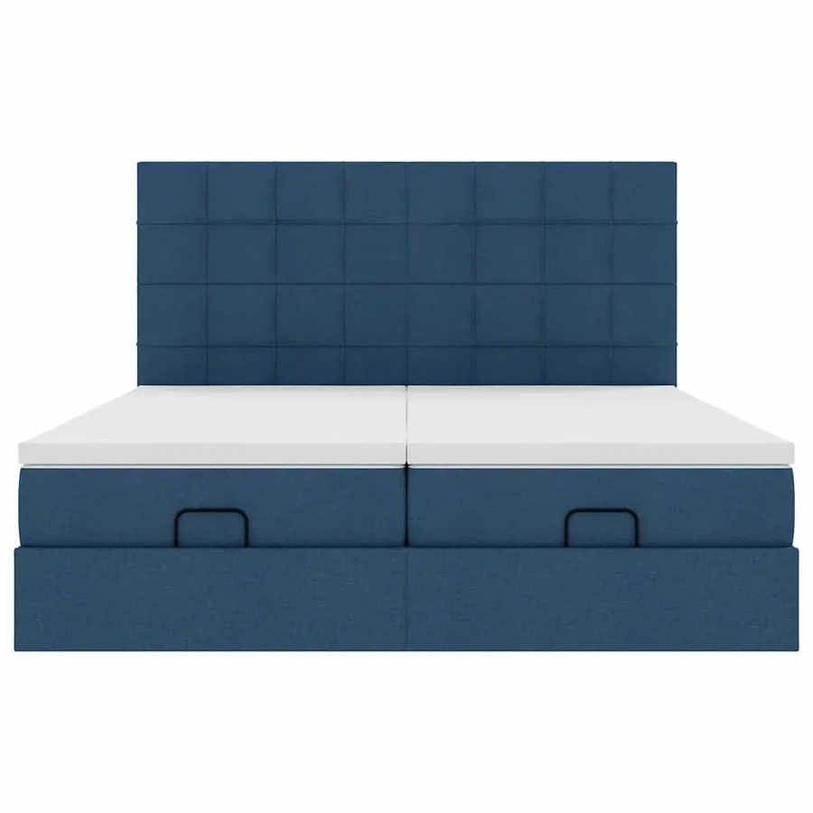 Cadre de lit ottoman avec matelas bleu 180x200 cm tissu - 8
