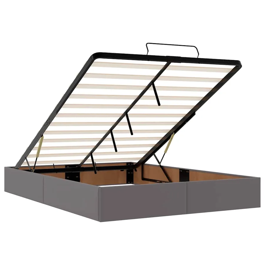 Cadre de lit ottoman avec matelas gris 140x200 cm similicuir - 12