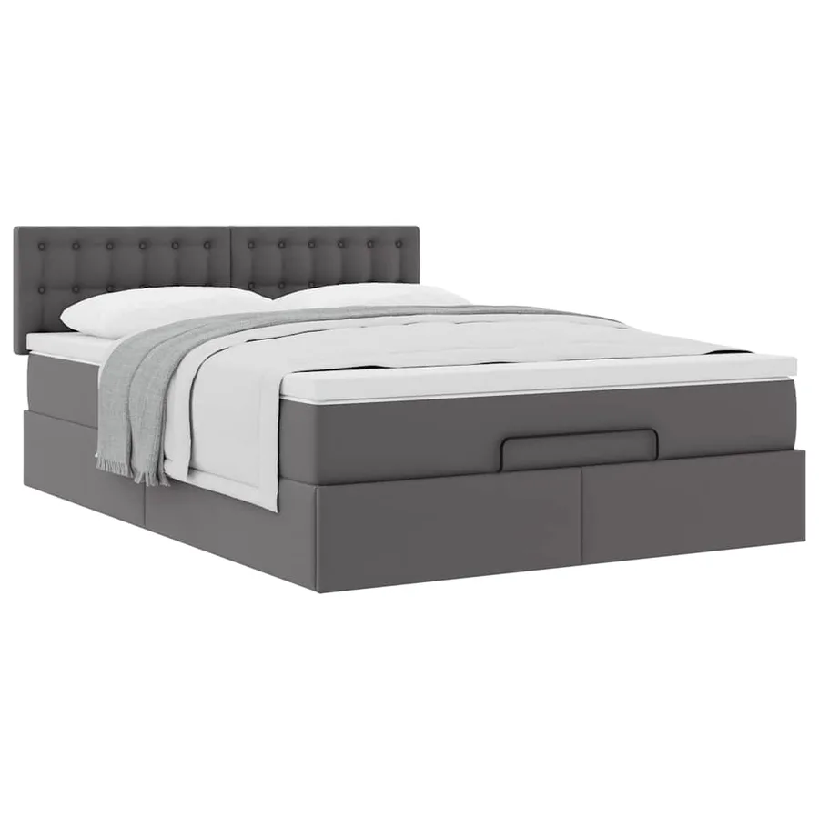 Cadre de lit ottoman avec matelas gris 140x200 cm similicuir - 5
