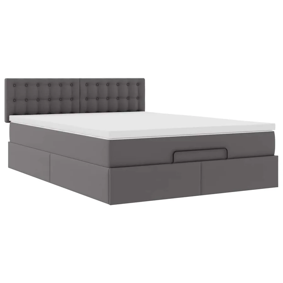 Cadre de lit ottoman avec matelas gris 140x200 cm similicuir - 6