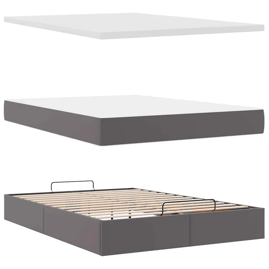 Cadre de lit ottoman avec matelas gris 140x200 cm similicuir - 8