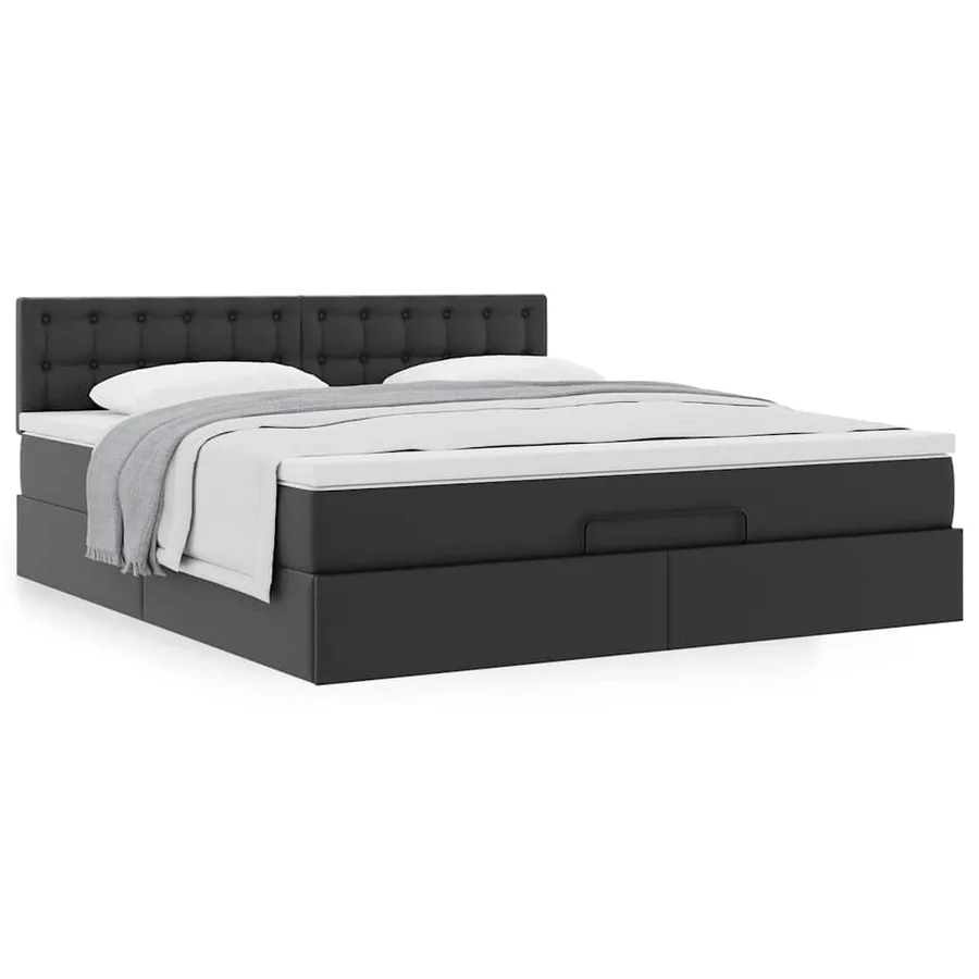 Cadre de lit ottoman avec matelas noir 160x200 cm similicuir - 4