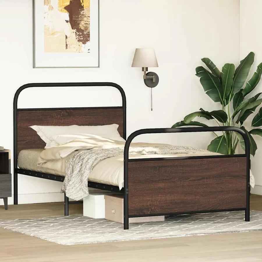 Cadre de lit sans matelas 90x200cm chêne marron bois ingénierie - 4