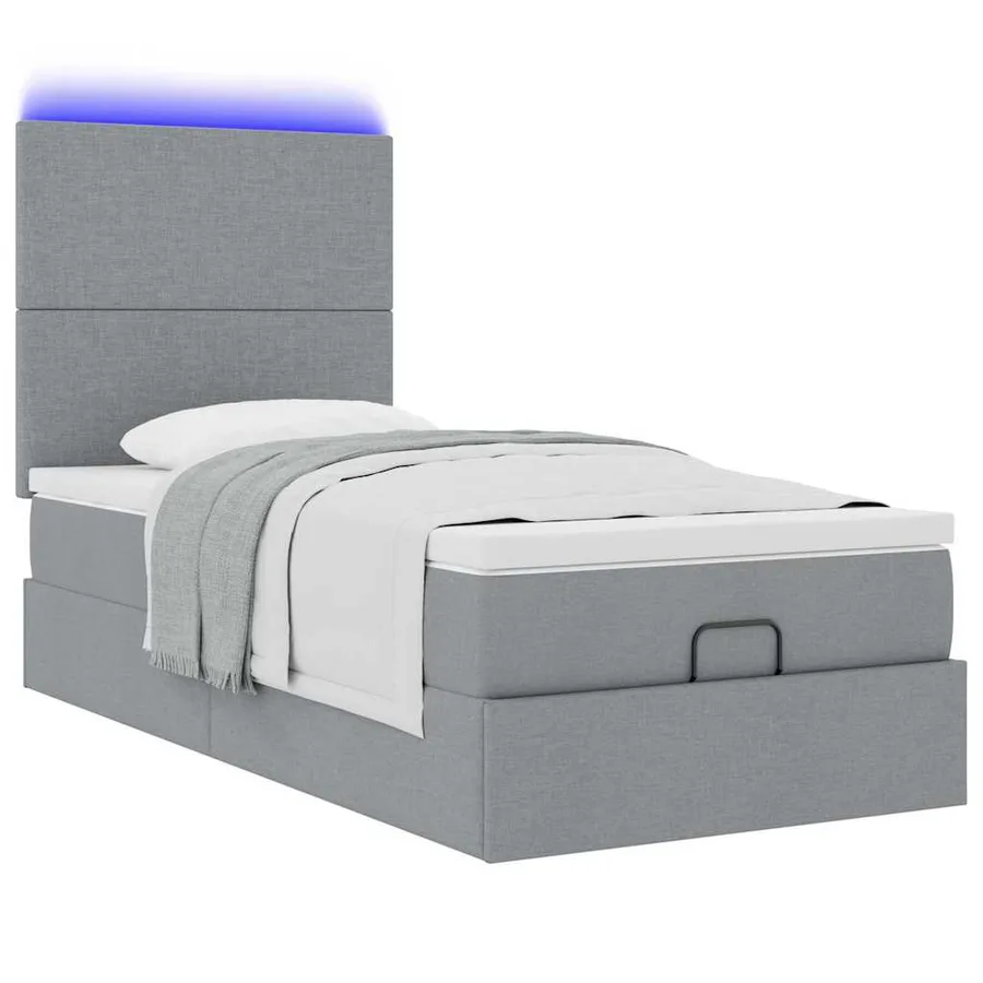 Lit ottoman avec matelas et LED gris clair 90x200 cm tissu - 6