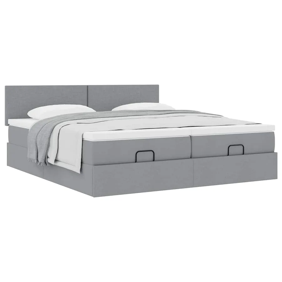 Cadre de lit ottoman et matelas gris clair 180x200cm tissu - 5
