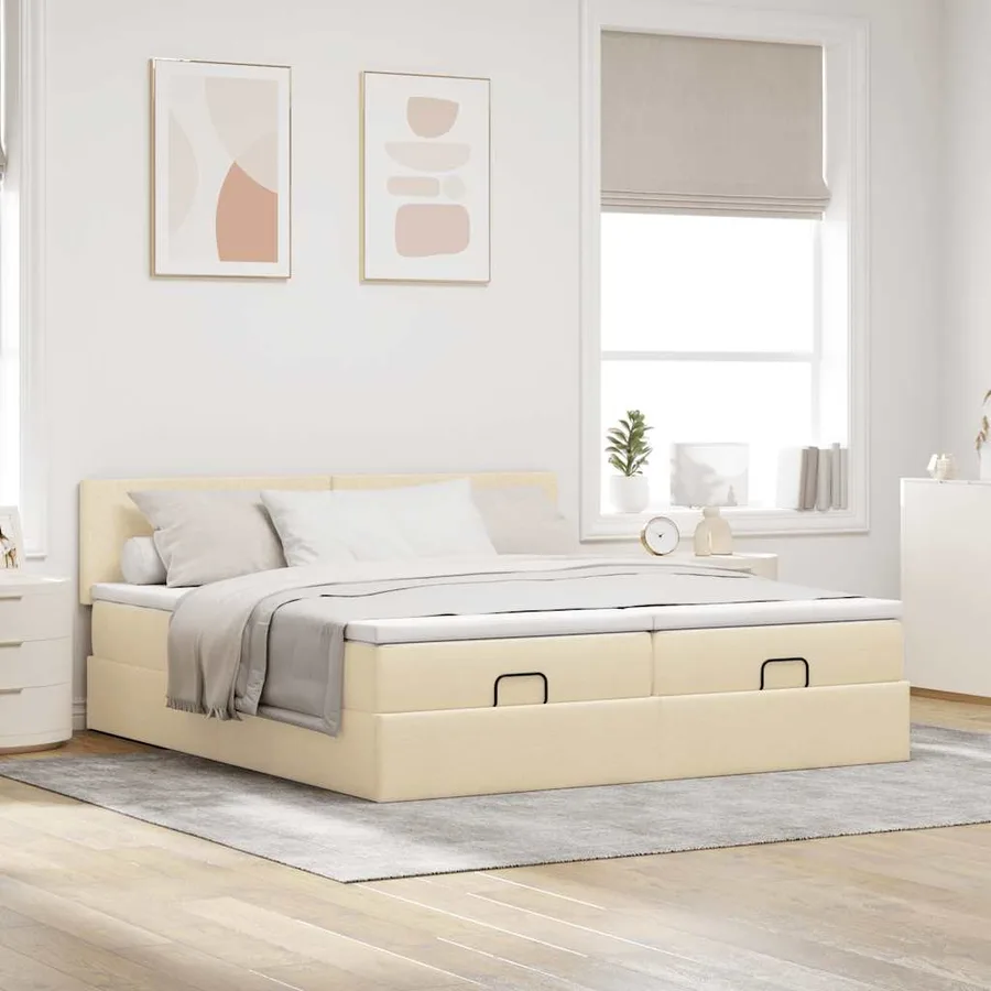 Cadre de lit ottoman avec matelas crème 180x200 cm tissu - 3
