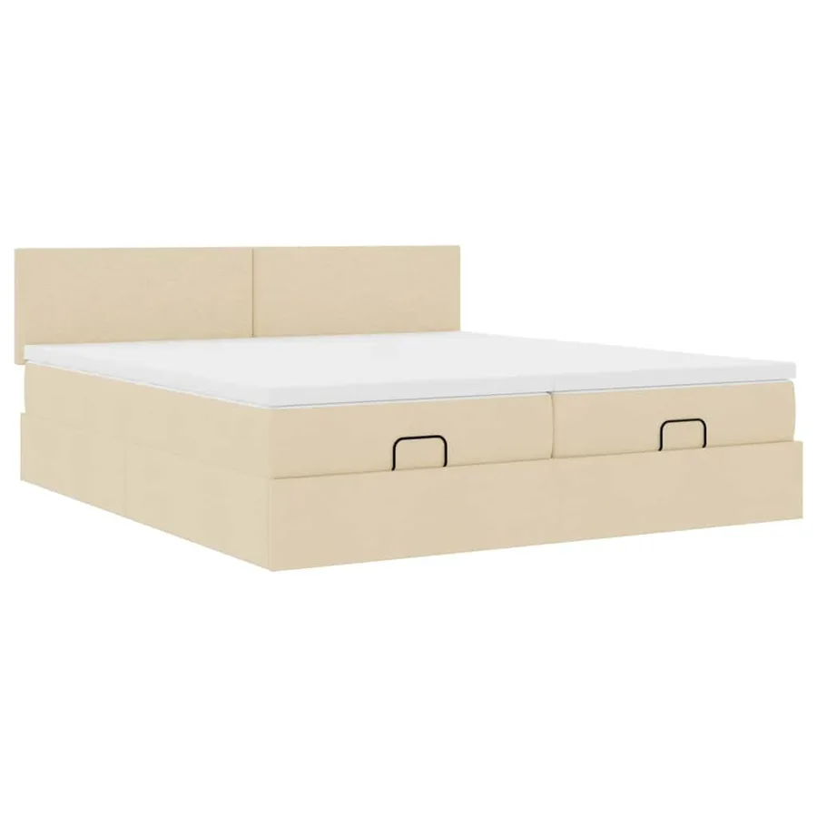 Cadre de lit ottoman avec matelas crème 180x200 cm tissu - 6