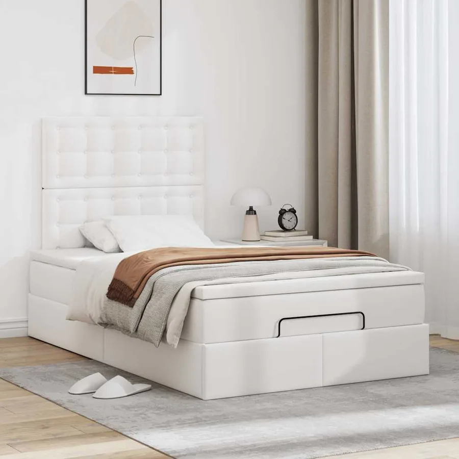 Cadre de lit ottoman avec matelas blanc 120x200 cm similicuir - 4