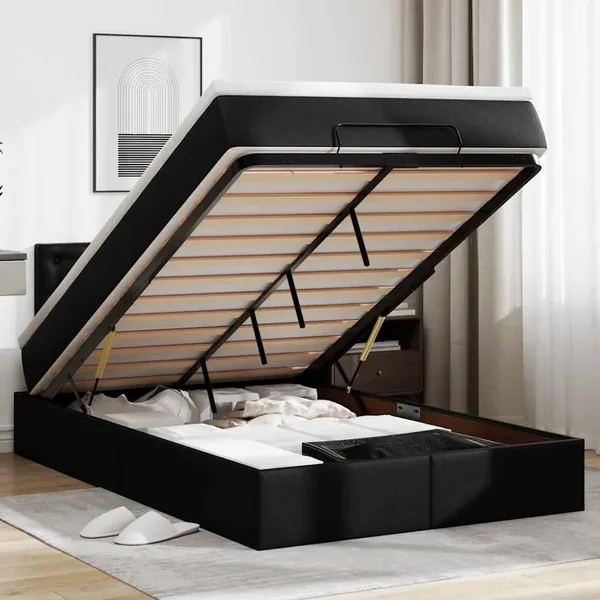 Cadre de lit ottoman avec matelas noir 120x200 cm similicuir