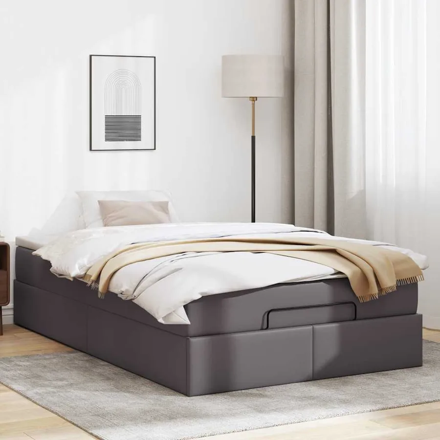 Cadre de lit ottoman avec matelas gris 120x200 cm similicuir - 3