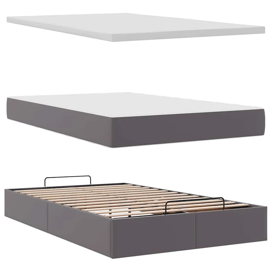 Cadre de lit ottoman avec matelas gris 120x200 cm similicuir - 8