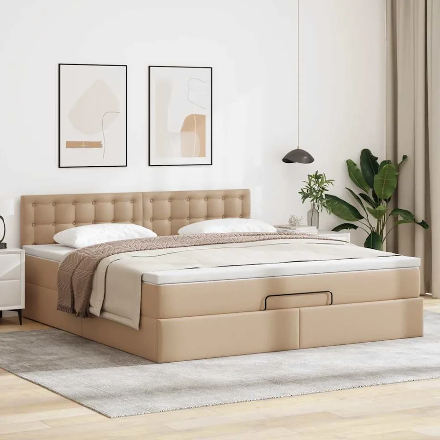 Cadre de lit ottoman et matelas cappuccino 140x190cm similicuir - 3