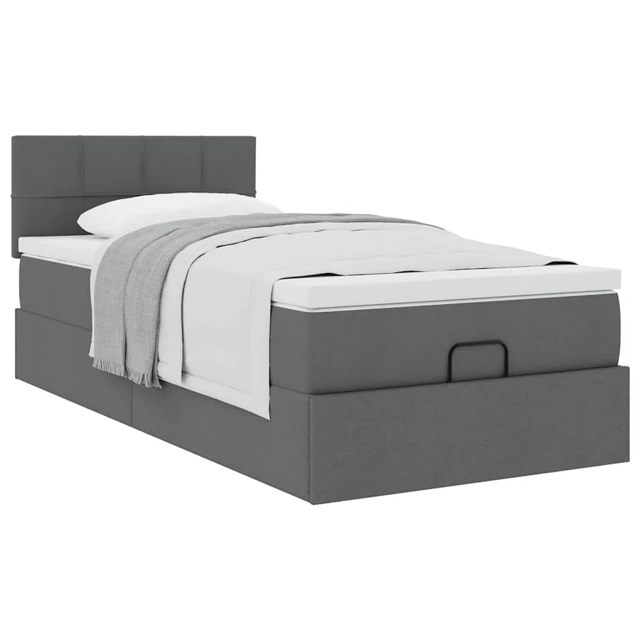 Lit ottoman avec matelas gris foncé 90x200 cm tissu - 5