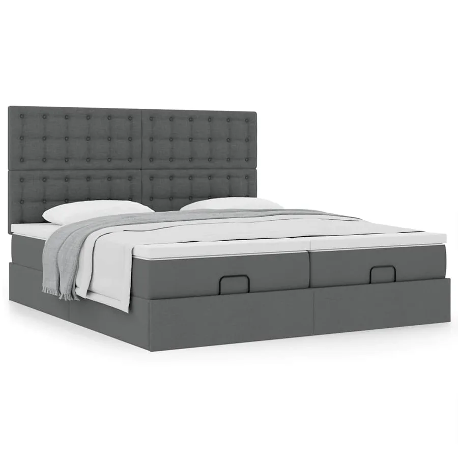 Cadre de lit ottoman avec matelas gris foncé 180x200cm tissu - 4