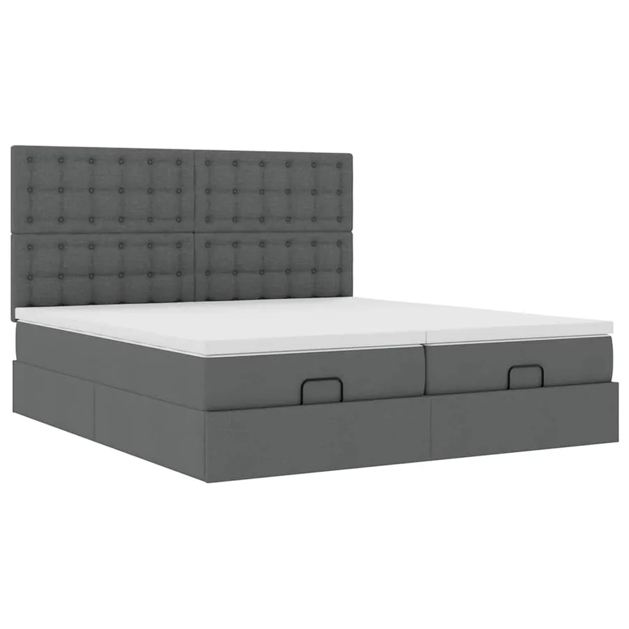 Cadre de lit ottoman avec matelas gris foncé 180x200cm tissu - 6