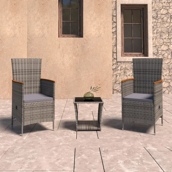 Salon de jardin 3 pcs avec coussins Résine tressée Gris