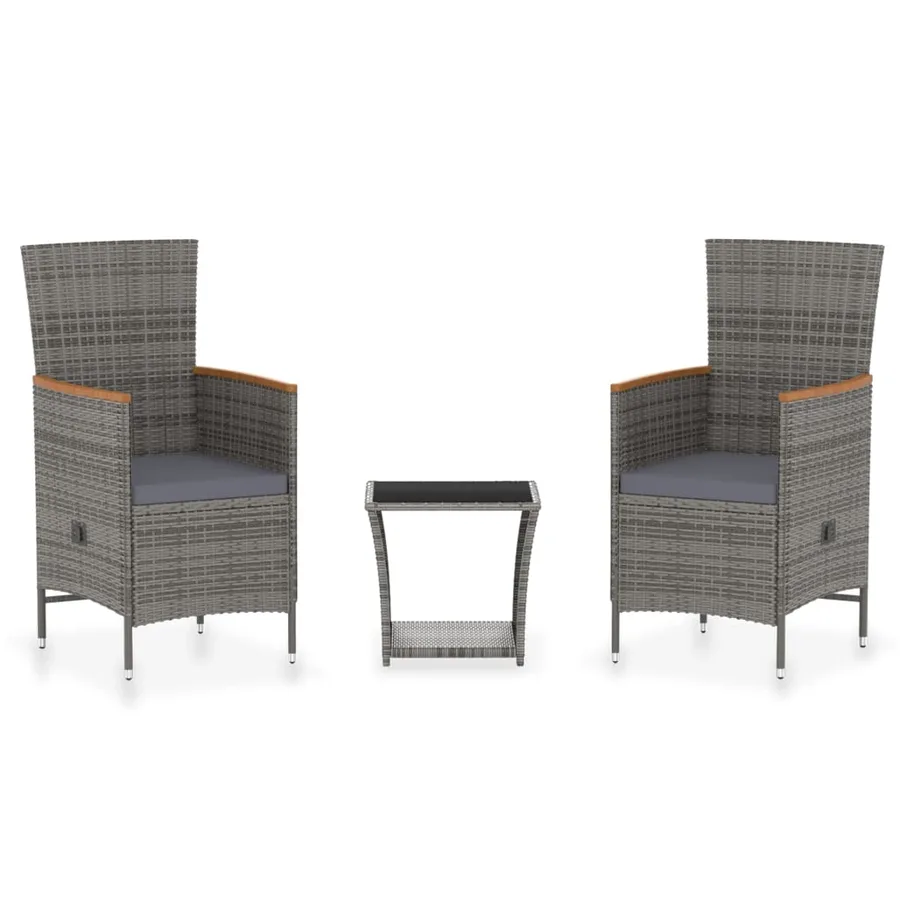Salon de jardin 3 pcs avec coussins Résine tressée Gris - 2