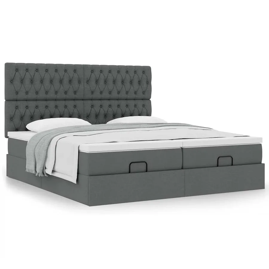 Cadre de lit ottoman avec matelas gris foncé 180x200cm tissu - 4
