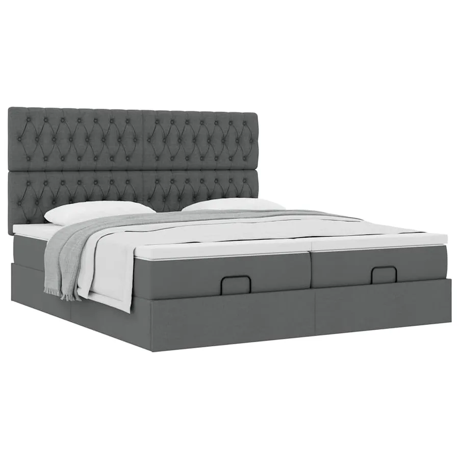 Cadre de lit ottoman avec matelas gris foncé 180x200cm tissu - 5