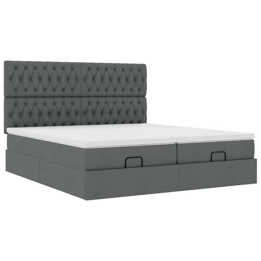 Cadre de lit ottoman avec matelas gris foncé 180x200cm tissu - 6