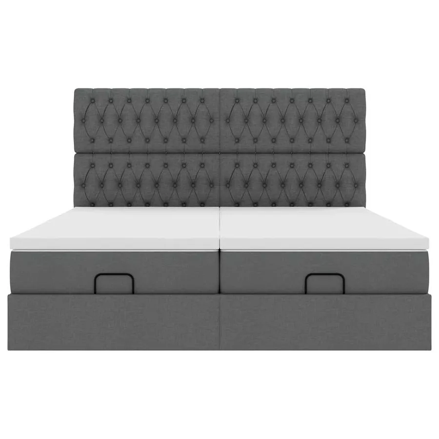 Cadre de lit ottoman avec matelas gris foncé 180x200cm tissu - 7