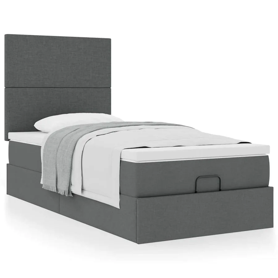 Lit ottoman avec matelas gris foncé 90x200 cm tissu - 4