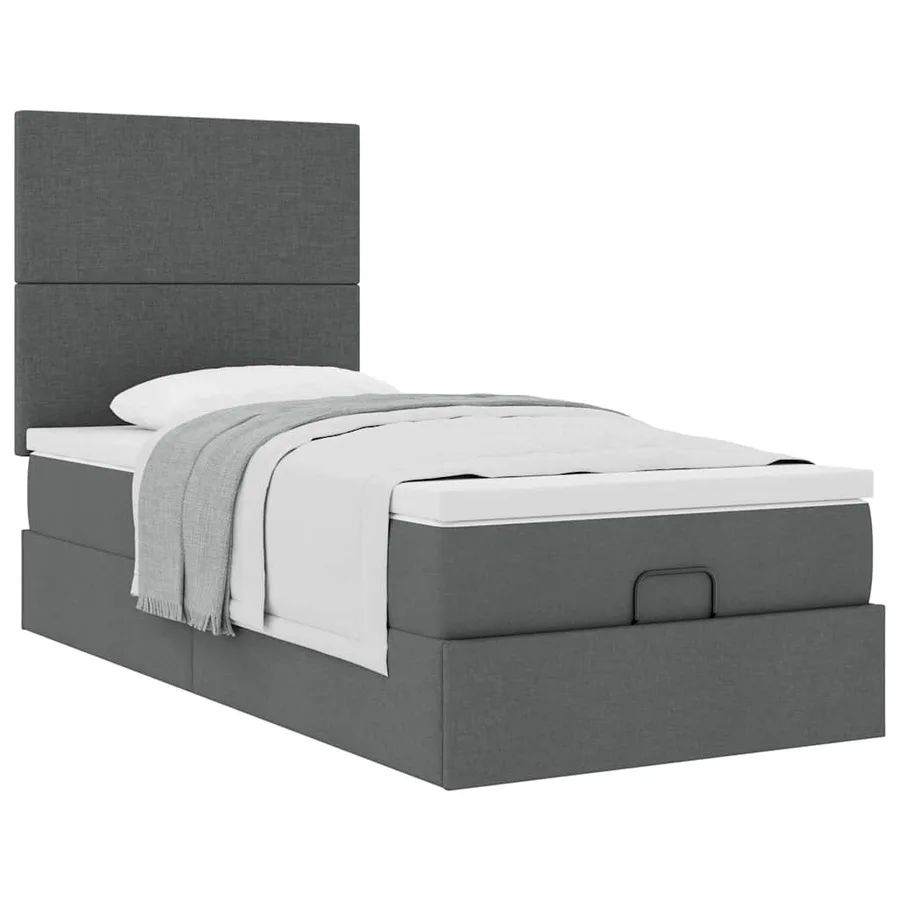 Lit ottoman avec matelas gris foncé 90x200 cm tissu - 5