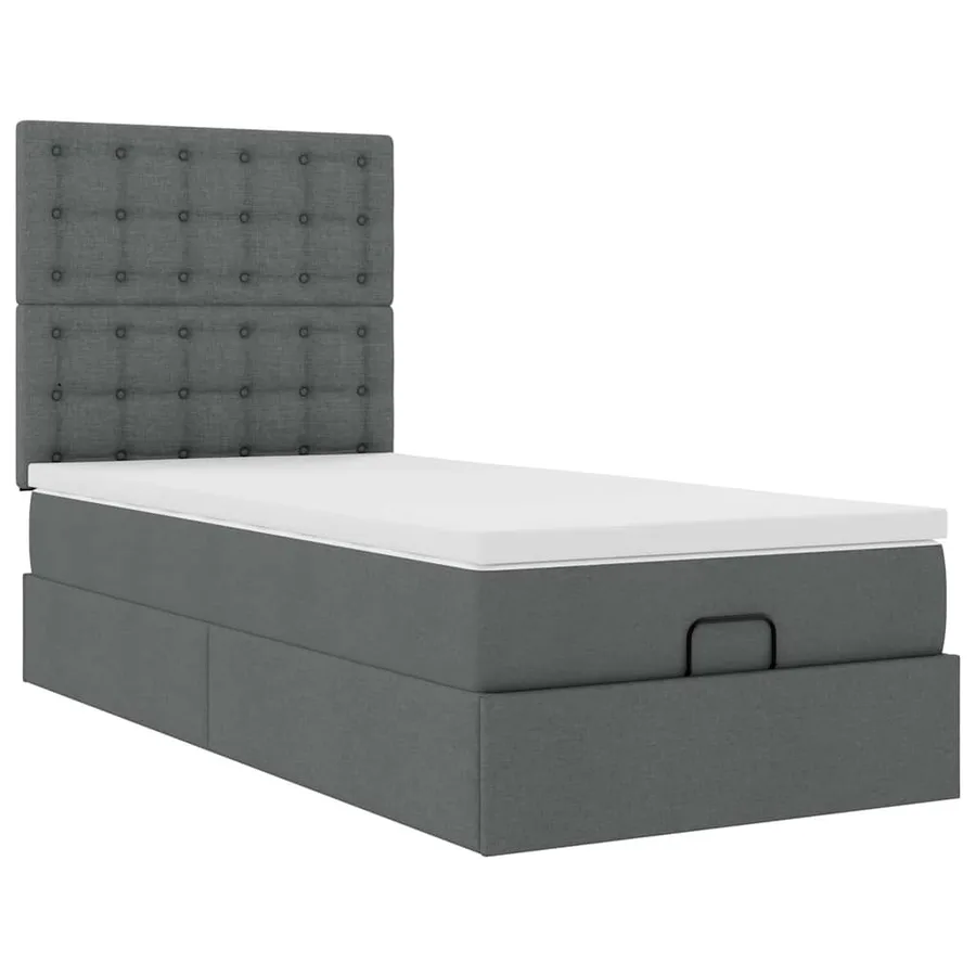 Lit ottoman avec matelas gris foncé 90x200 cm tissu - 6
