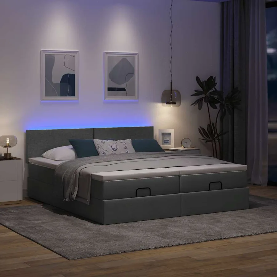 Cadre de lit ottoman avec matelas gris foncé 180x200cm tissu - 3