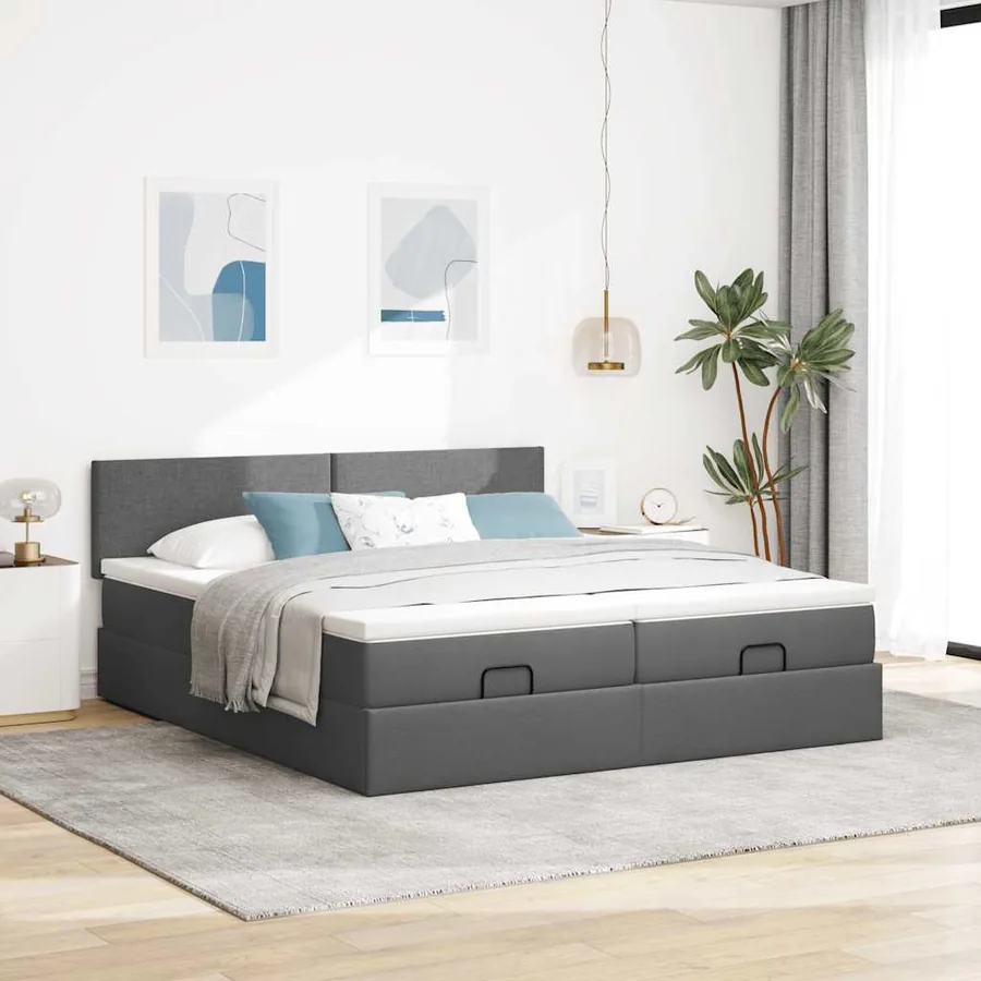 Cadre de lit ottoman avec matelas gris foncé 180x200cm tissu - 4
