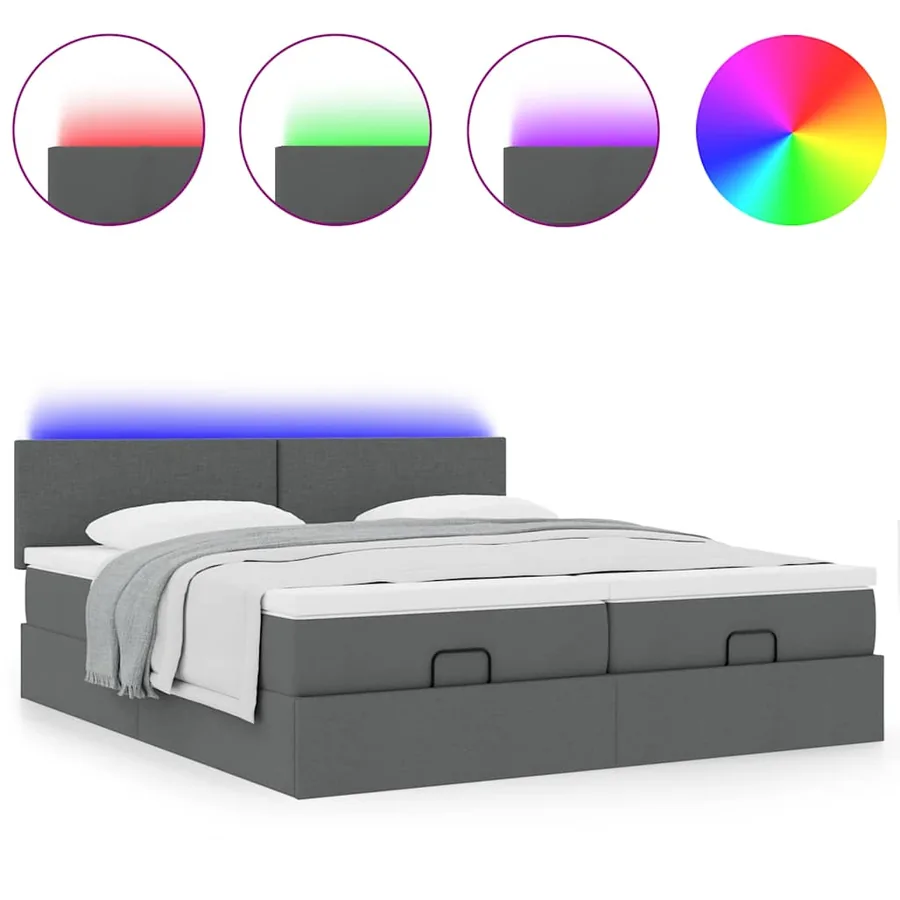 Cadre de lit ottoman avec matelas gris foncé 180x200cm tissu - 5