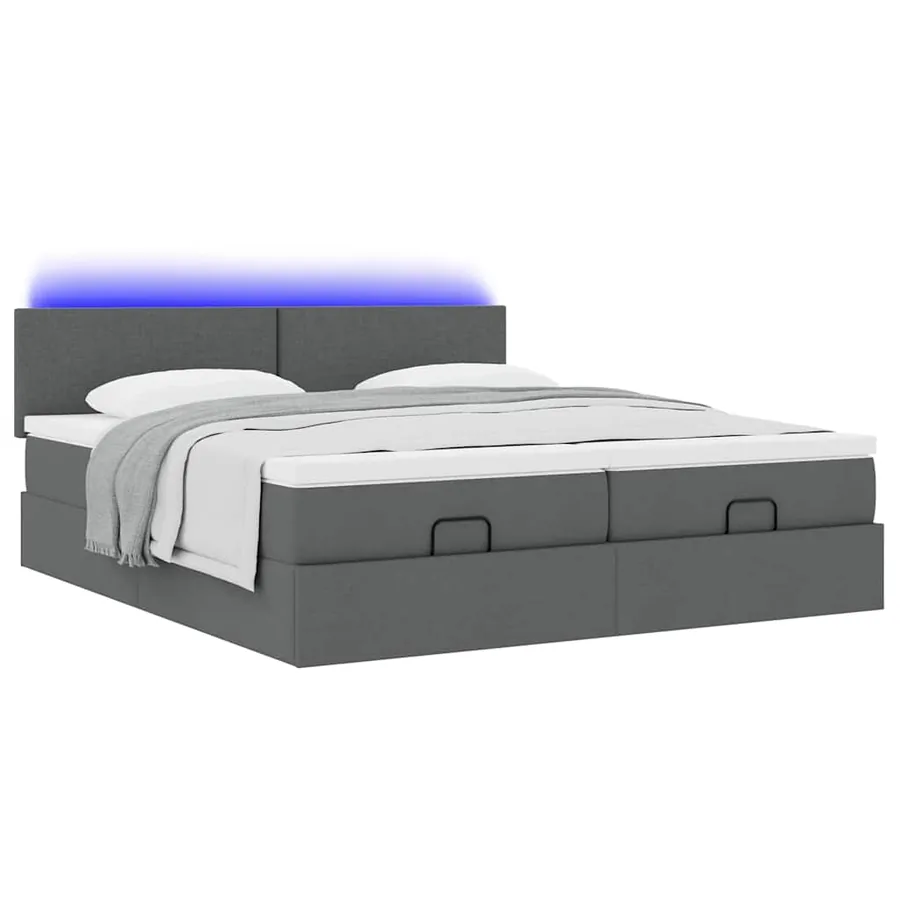 Cadre de lit ottoman avec matelas gris foncé 180x200cm tissu - 6