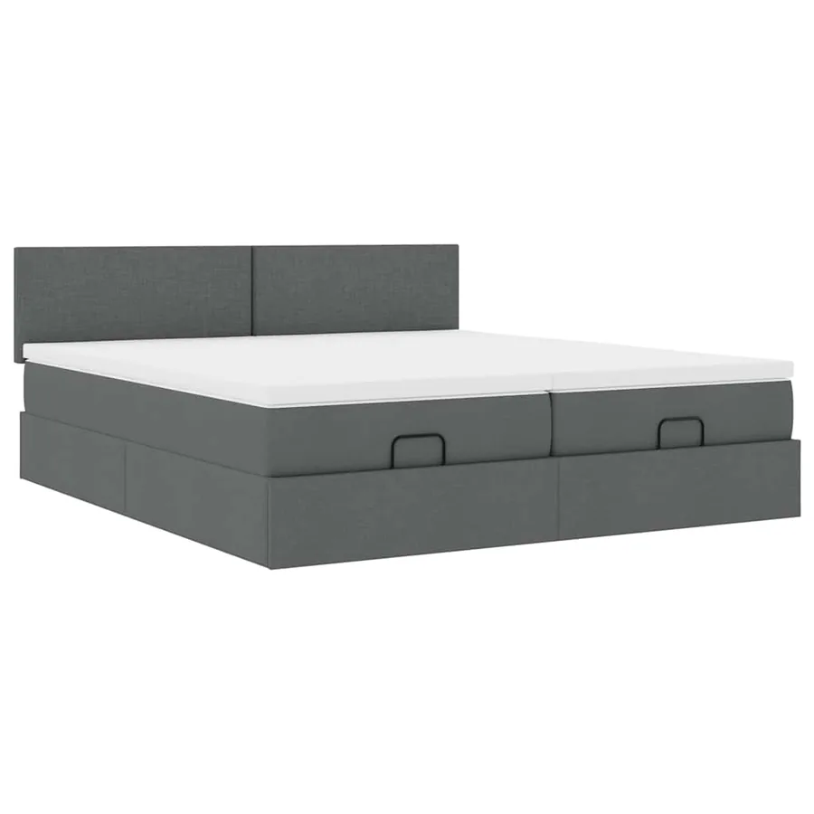 Cadre de lit ottoman avec matelas gris foncé 180x200cm tissu - 7