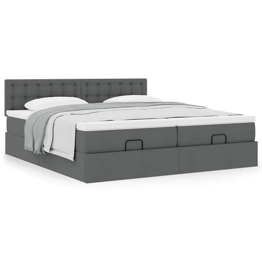 Cadre de lit ottoman avec matelas gris foncé 180x200cm tissu - 4