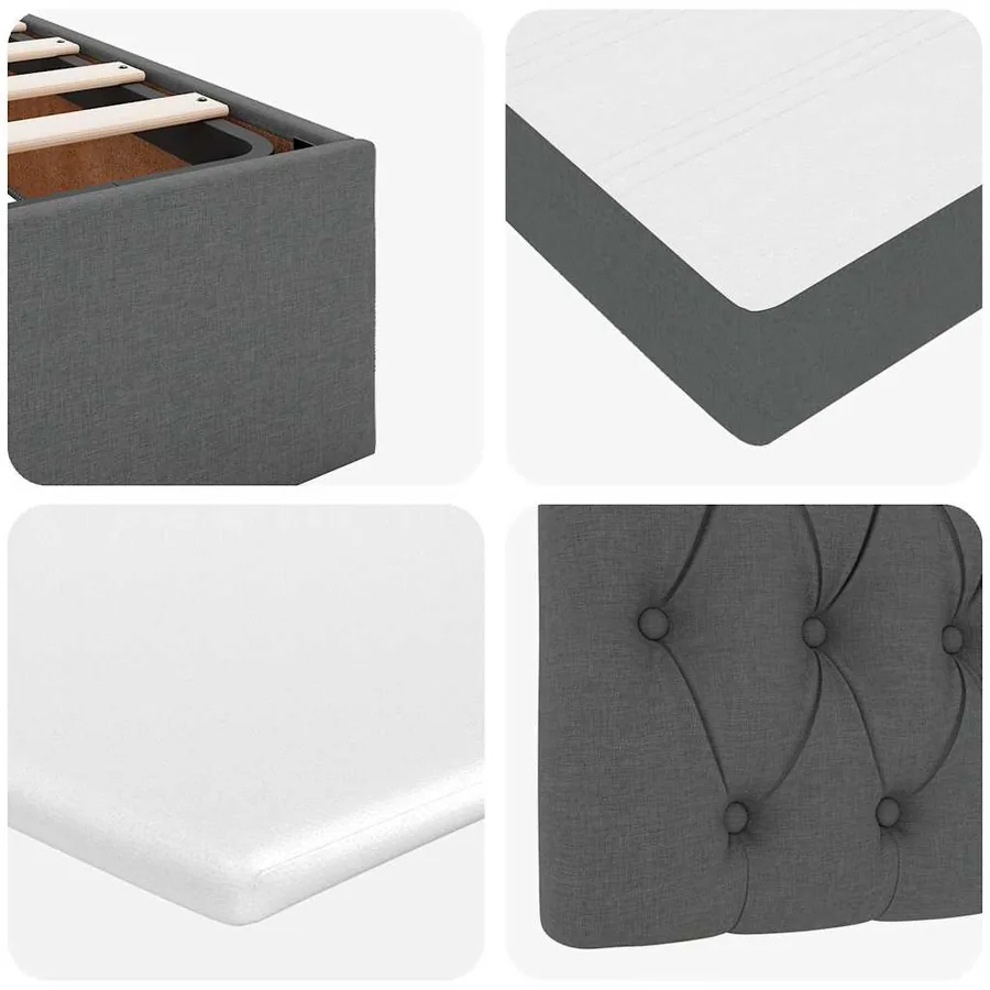 Cadre de lit ottoman avec matelas gris foncé 180x200cm tissu - 14