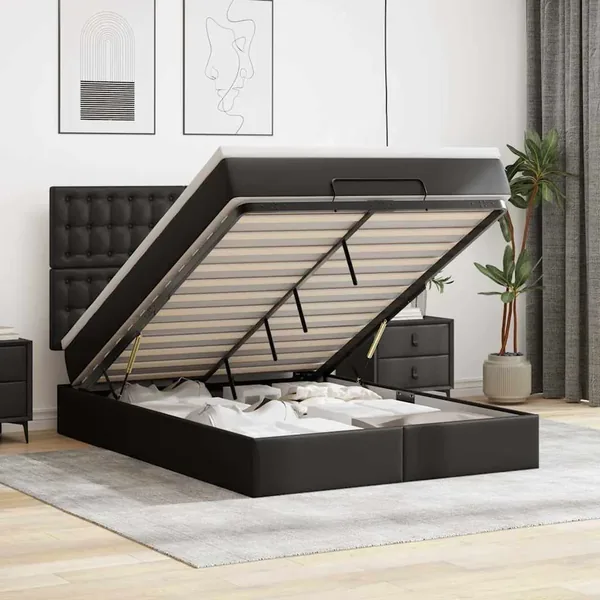Cadre de lit ottoman avec matelas noir 140x190 cm similicuir
