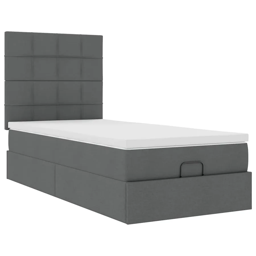 Lit ottoman avec matelas et LED gris foncé 90x200 cm tissu - 7