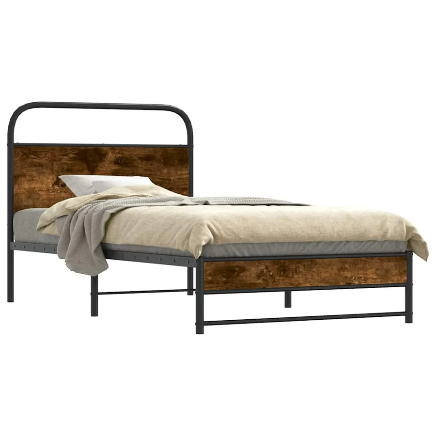 Cadre de lit sans matelas 90x190cm chêne fumé bois d'ingénierie - 2
