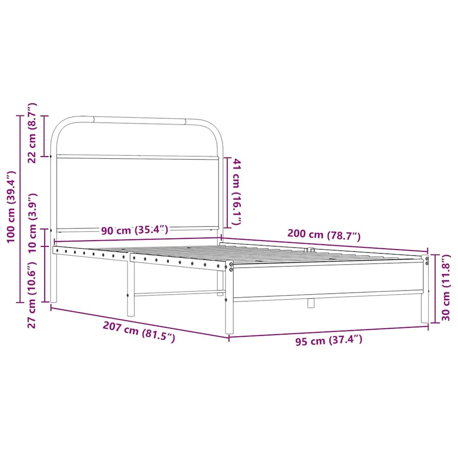 Cadre de lit sans matelas 90x200cm chêne sonoma bois ingénierie - 9
