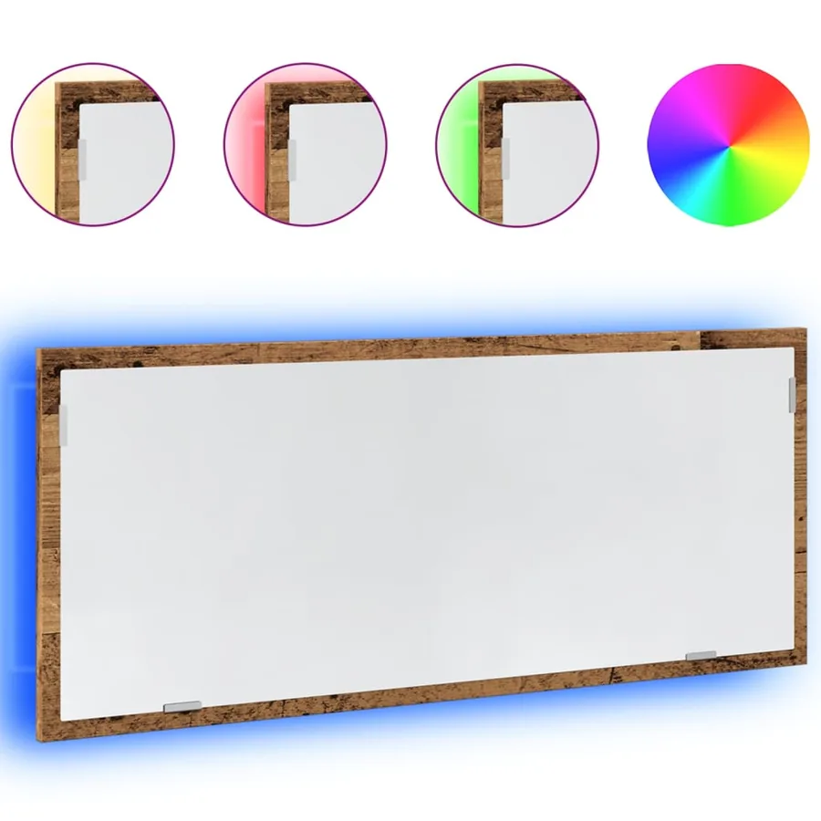 Miroir de salle de bain à LED vieux bois bois d'ingénierie - 2