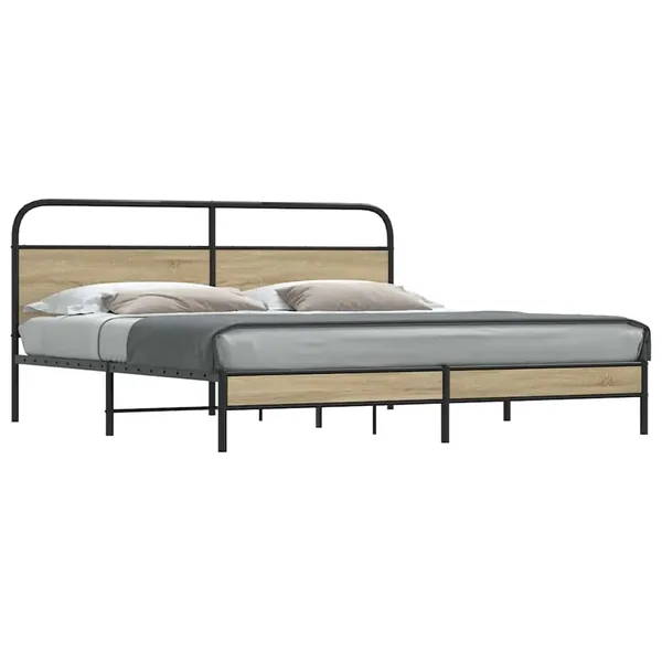 Cadre de lit en métal sans matelas chêne fumé 180x200 cm