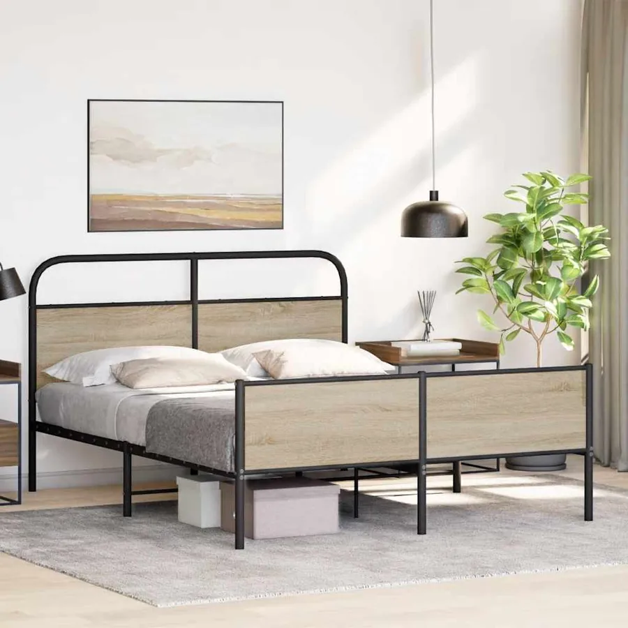 Cadre de lit en métal sans matelas chêne fumé 180x200 cm - 4