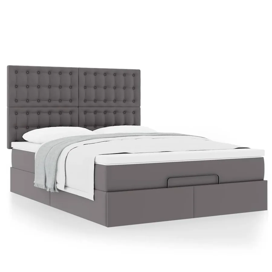 Cadre de lit ottoman avec matelas gris 140x190 cm similicuir - 5