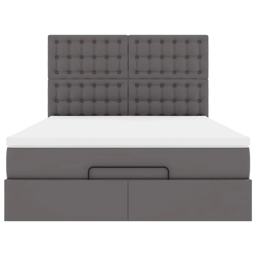 Cadre de lit ottoman avec matelas gris 140x190 cm similicuir - 7