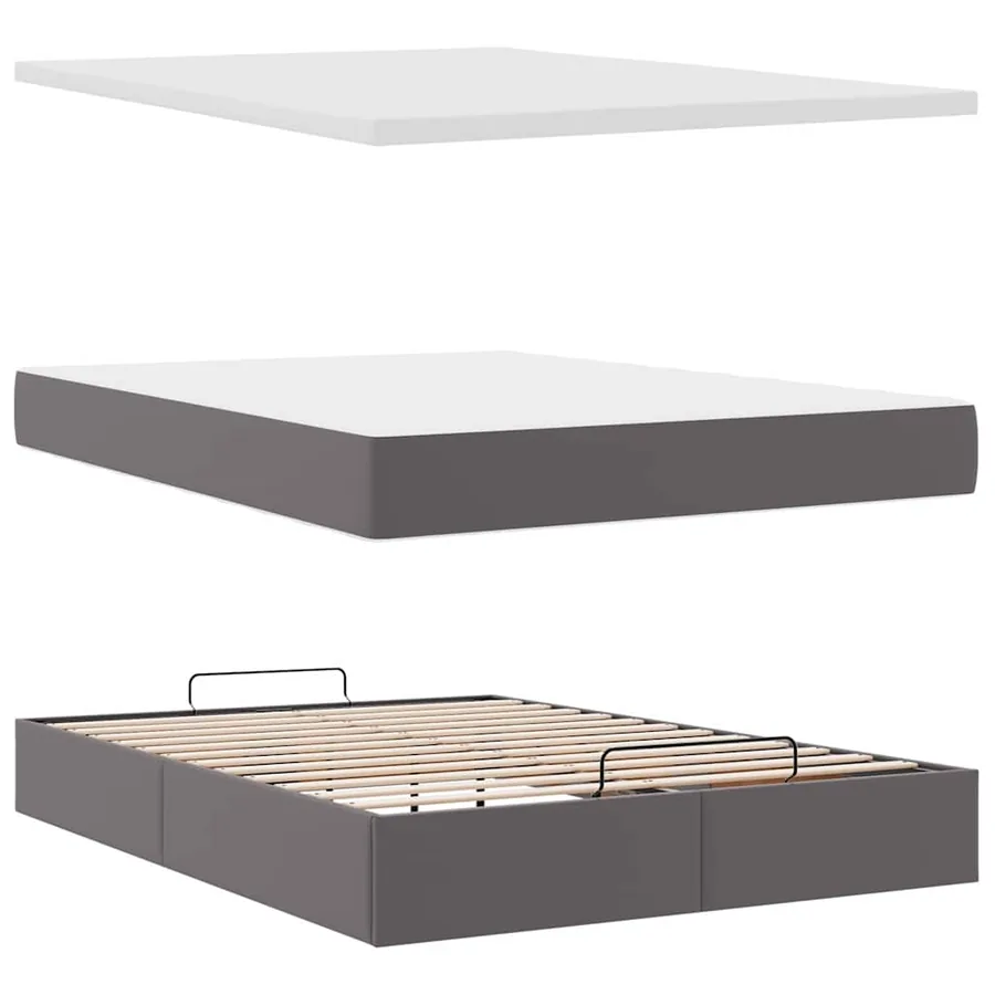Cadre de lit ottoman avec matelas gris 140x190 cm similicuir - 8