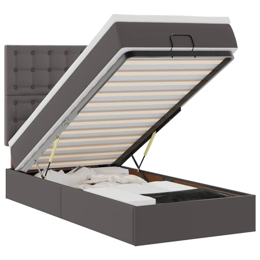 Cadre de lit ottoman avec matelas gris 100x200 cm similicuir - 2