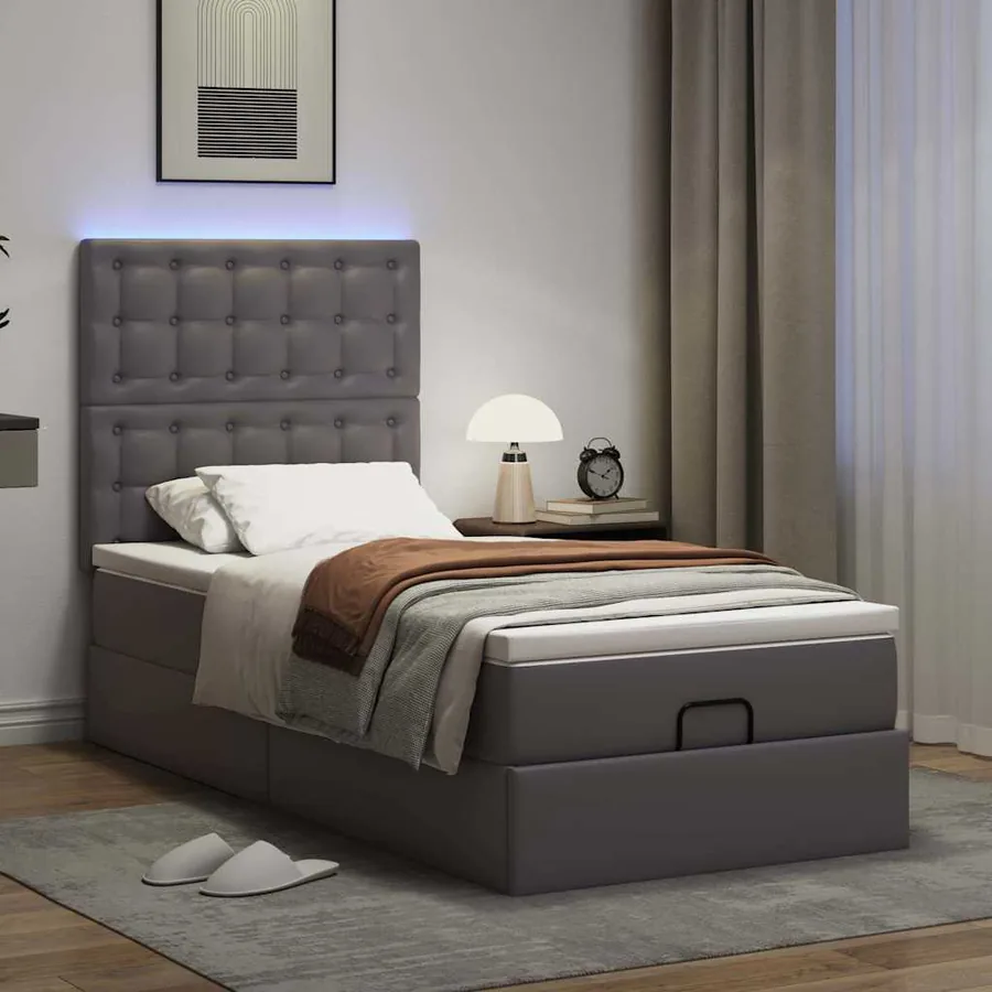Cadre de lit ottoman avec matelas gris 100x200 cm similicuir - 3